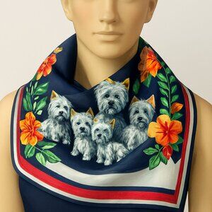 Designer Versace Silk Scarf – Dog & Floral Print 34x34-Inch Women’s Accessory